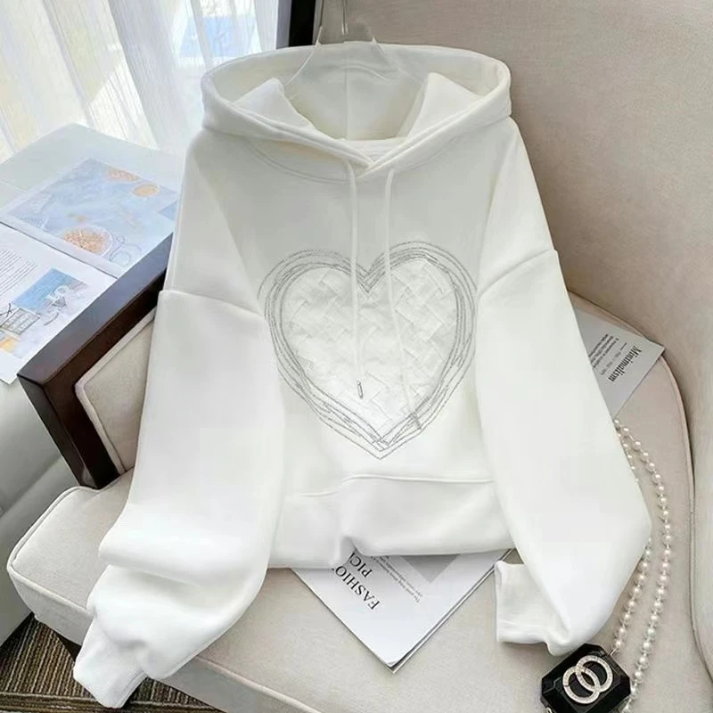 《爱心满钻卫衣》高品质高g重·上衣百搭宽松连帽长袖7795#