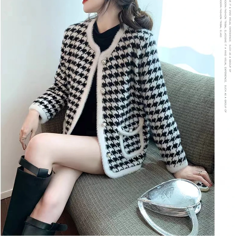 法式小香风女秋东女休闲外套千鸟格气质洋气百搭上衣