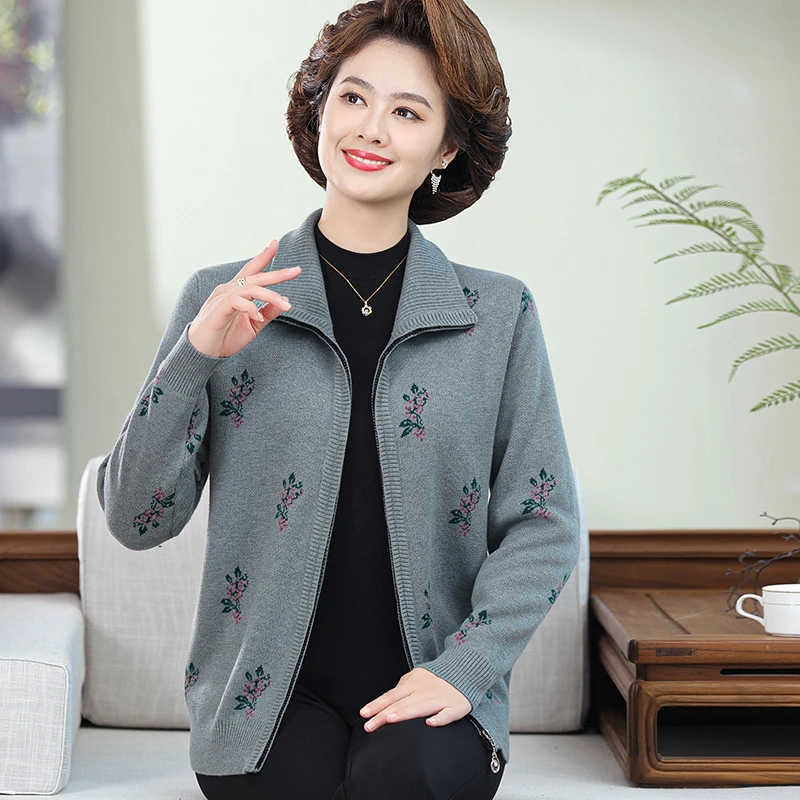 洋气秋冬中老年针织外套气质妈妈装F27