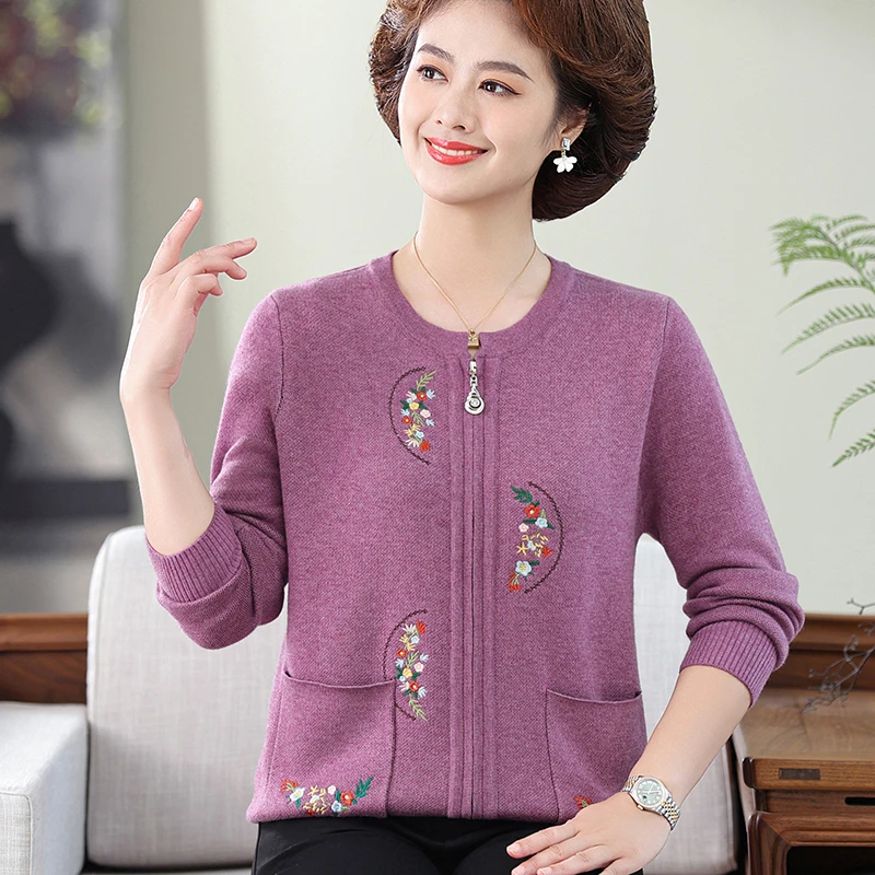 简约中国风针织外套气质中老年妈妈装F18