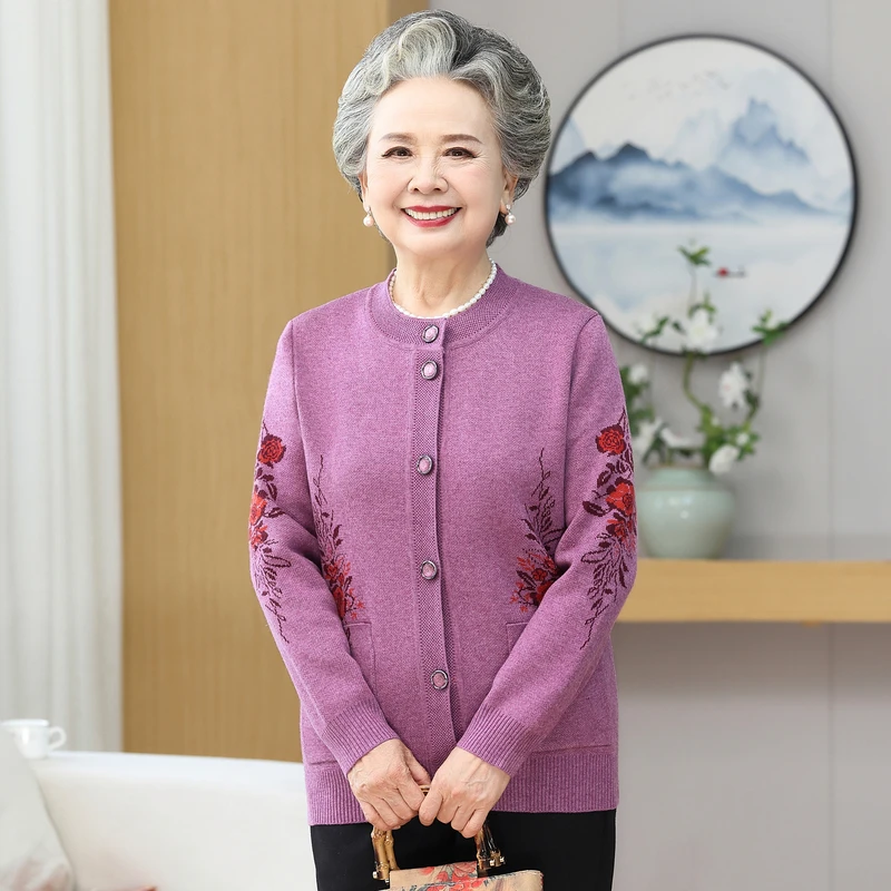 洋气妈妈装秋冬气质中老年修身毛衣外套A105