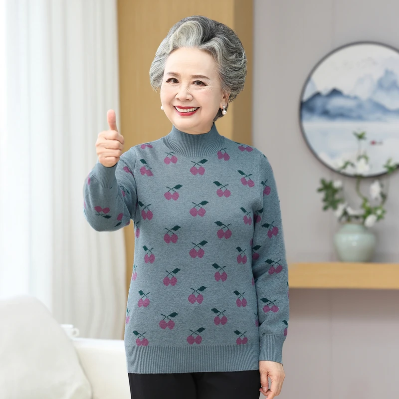 洋气中老年妈妈装秋冬气质修身毛衣A100