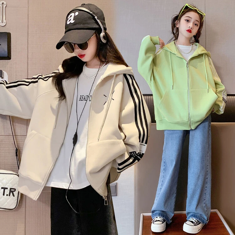 1011女童春秋新款2023韩版休闲中大童运动洋气时尚百搭开衫外套