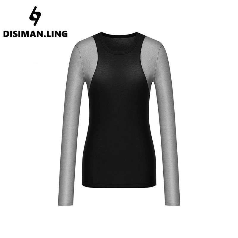 迪丝嫚苓双色拼接上衣长袖打底百搭简约时尚轻奢原创设计保暖女款