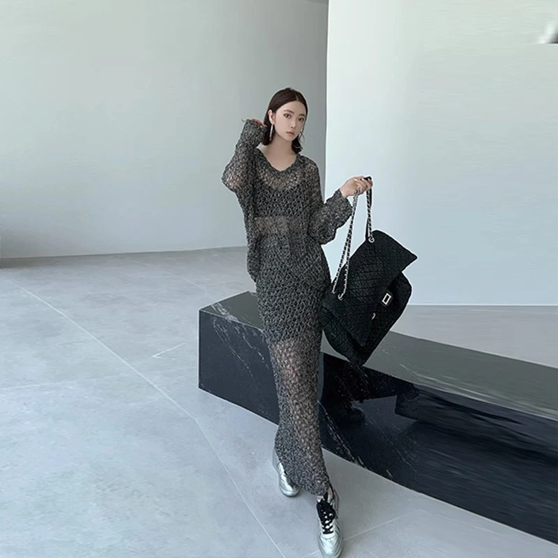 迪丝嫚苓原创设计灰色针织春夏半身裙新款时尚欧美