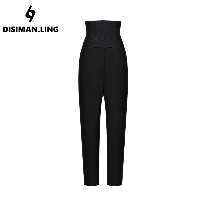 迪丝嫚苓秋冬高腰收腹黑色裤时尚百搭直筒日常通勤