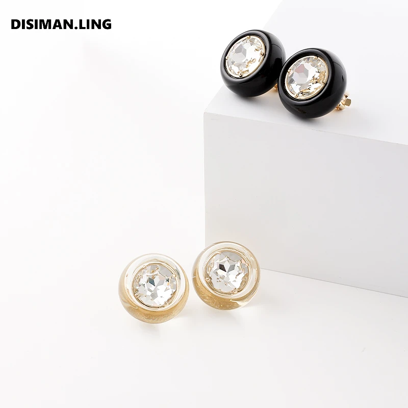 非金属树脂耳饰 【迪丝嫚苓】双色粘钻耳夹耳环百搭时尚气质简约风