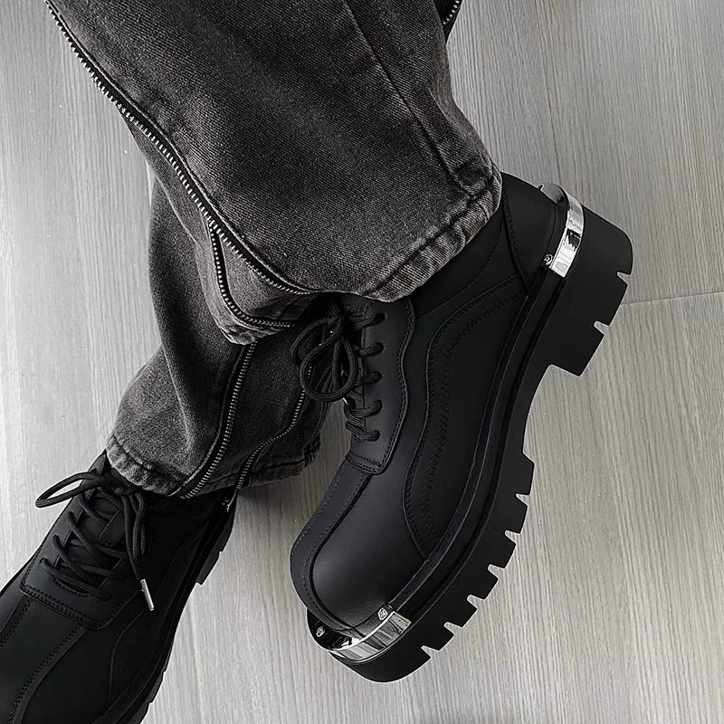 德比鞋男鞋2024新款英伦风潮鞋子低帮马丁靴黑色厚底休闲男皮鞋