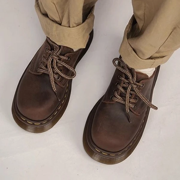 秋冬马丁鞋男厚底德比鞋百搭鞋子圆头工装鞋男女同款增高皮鞋通勤