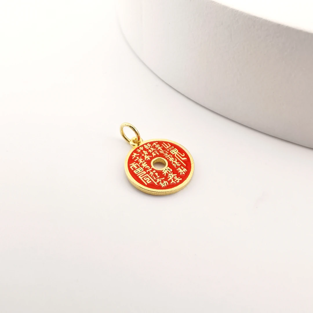 【洛一珠宝】【18K金】古法真金实心山鬼花钱烧蓝金币配件