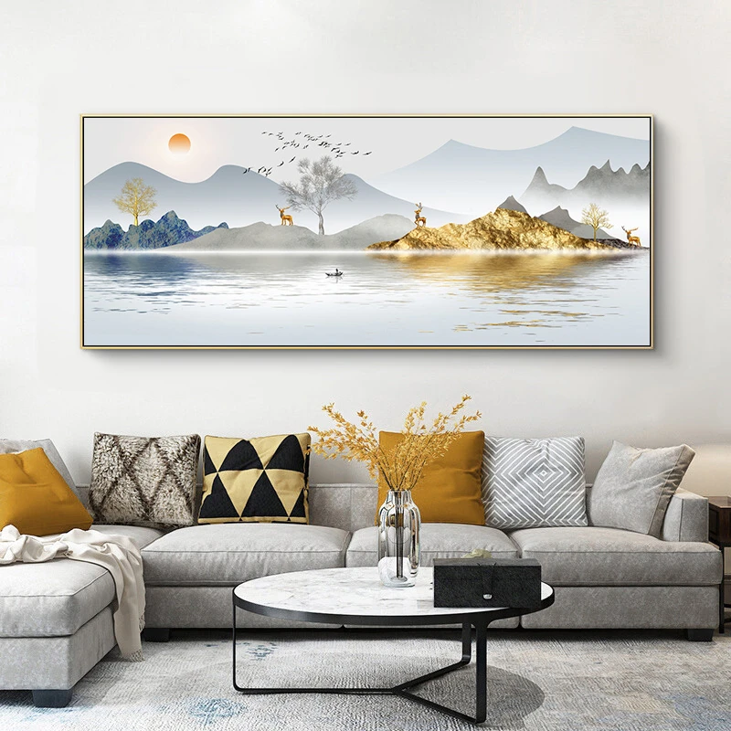 轻奢发财麋鹿十字绣2025新款客厅手工自己绣简约现代山水风景大幅