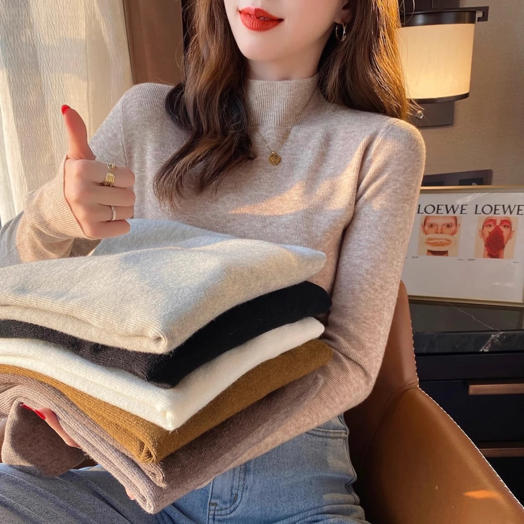 内搭女打底衫秋冬2024年春秋冬新款百搭洋气半高领毛衣修身针织衫