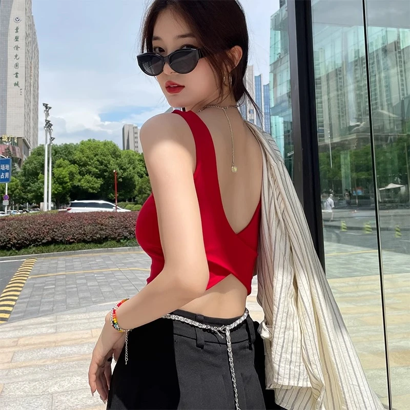 带胸垫背心女夏外穿2023新款爆款吊带内搭红色美背内衣甜辣小上衣