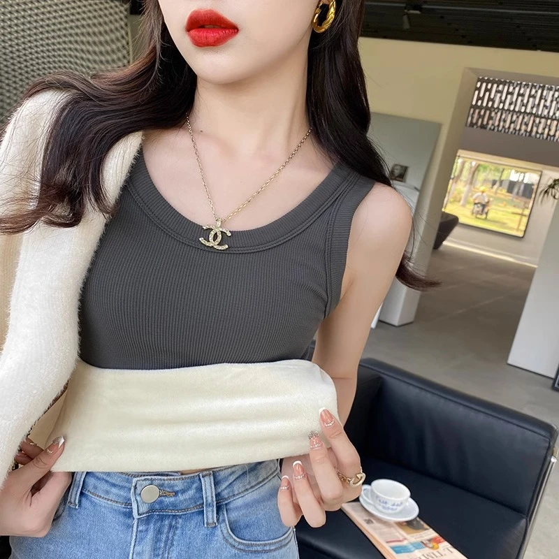 加绒吊带背心女冬季内搭新款2023爆款加厚保暖白色打底衫纯棉上衣