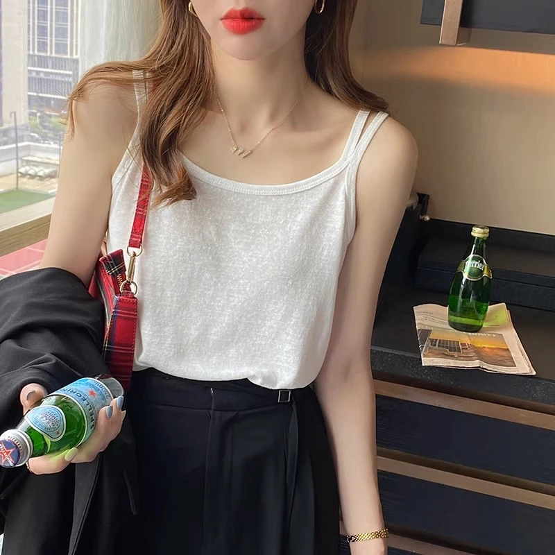 棉麻吊带女西装内搭夏季白色打底背心遮副乳冰丝宽松外穿薄款上衣