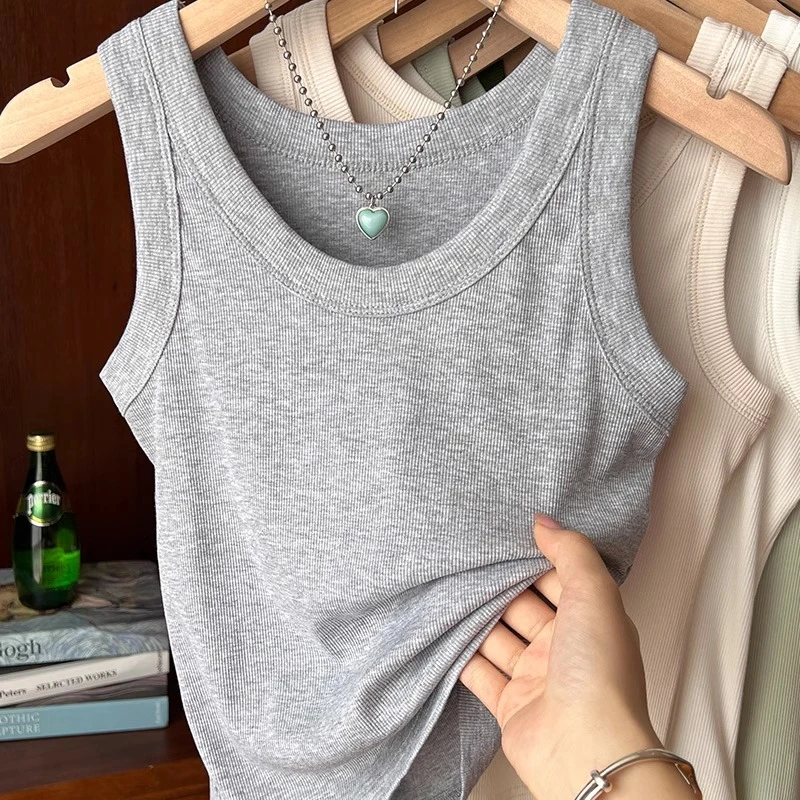 圆领吊带背心女内搭修身2024夏新款外穿宽肩带遮副乳无袖打底上衣