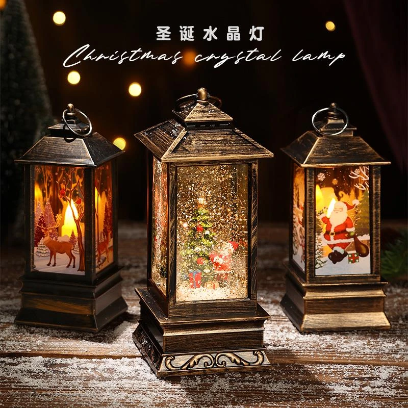 圣诞节装饰发光摆件飘雪老人音乐挂件桌面圣诞树家用场景布置摆台