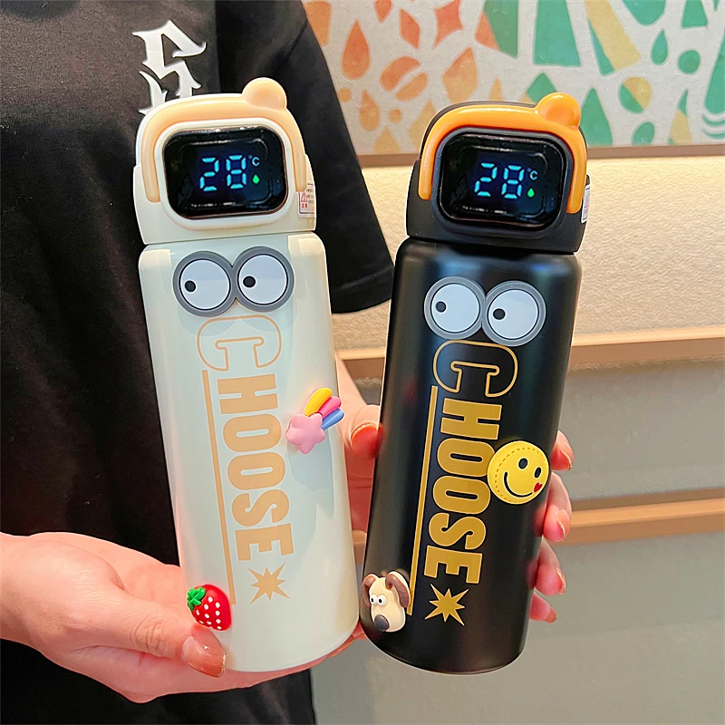 智能显温316保温杯男女士简约双饮吸管杯高颜值学生运动便携水杯