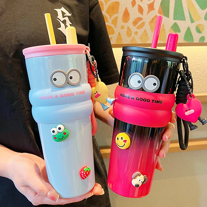 网红大容量吸管保温杯女生高颜值清新可爱办公室水杯学生便携杯子