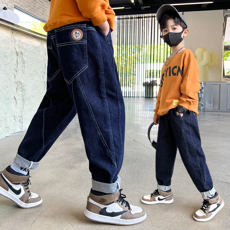 2024春季新品儿童牛仔裤拼接直筒裤子童装男童休闲中大童宽松韩版