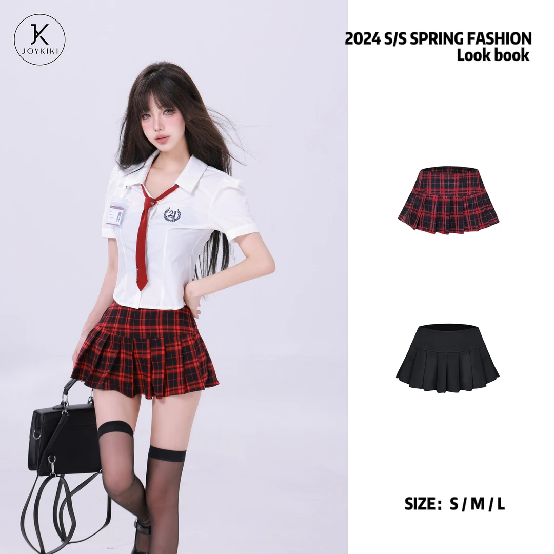 【JOYKIKI 清清!】夏季时尚韩版百搭学院风半身格子裙J24B147