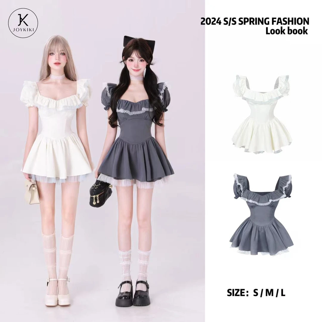 【JOYKIKI 清清!】【清冷少女】纯欲拼接网纱设计感辣妹连衣裙J24B292