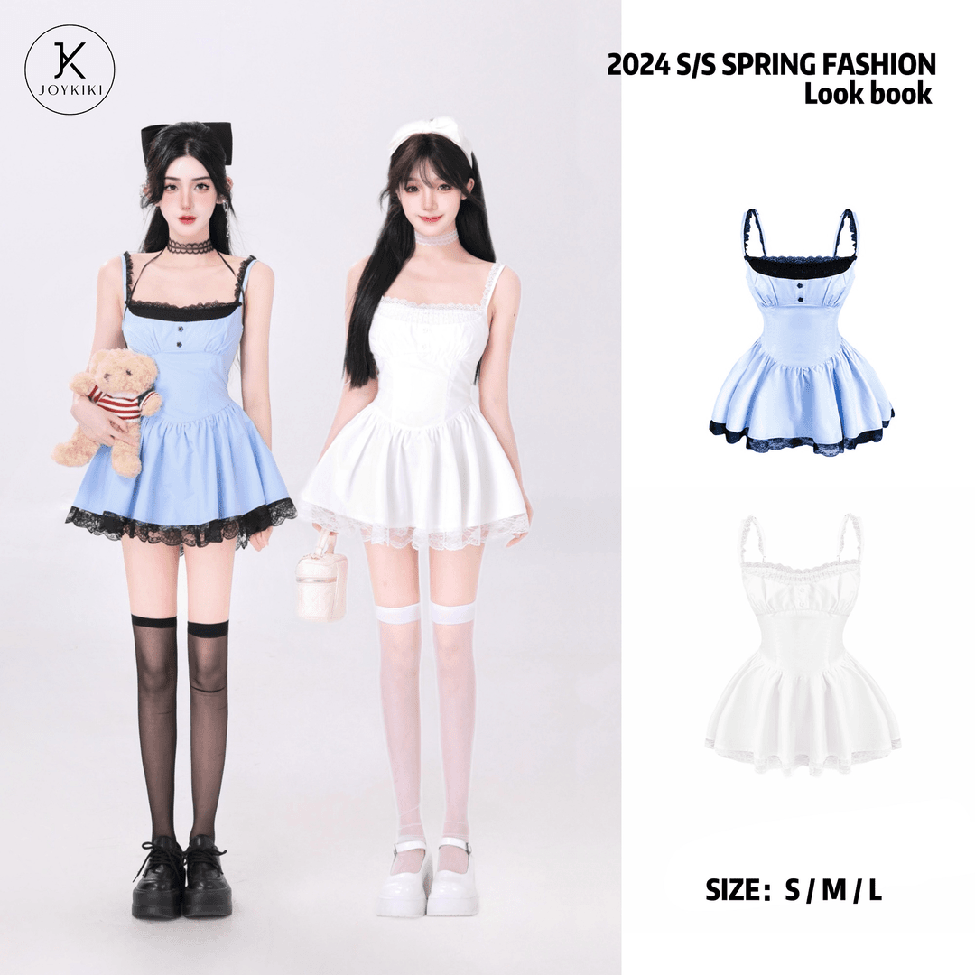 金金 JOYKIKI【香家千金】夏季百搭气质拼接蕾丝紧身连衣裙J24B208