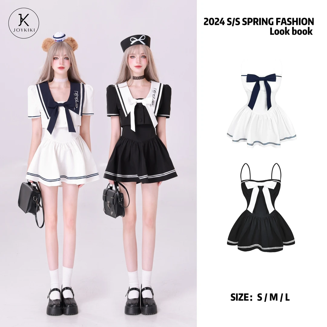 【JOYKIKI 清清!】【私立女校】学院辣妹拼接撞色刺绣吊带裙 J24B290