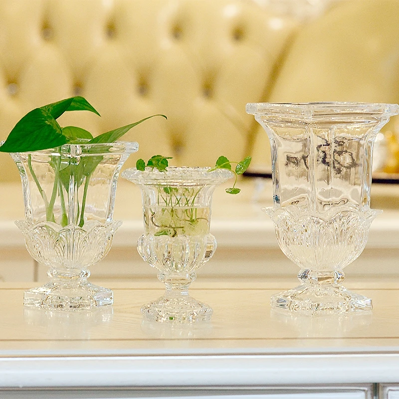 透明玻璃花瓶绿萝水培花盆客厅装饰摆件插花花器电视柜餐边柜方口