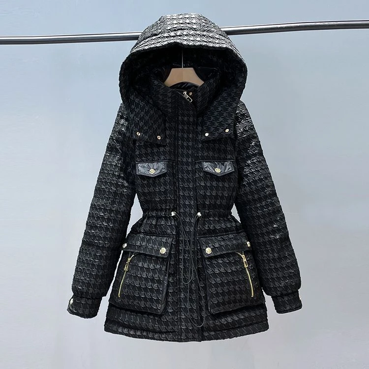 波司登小香风羽绒服女中长款2022年冬新款小个子收腰连帽白鸭绒加