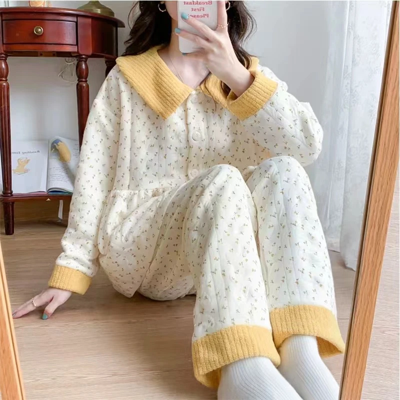 秋冬空气棉月子服孕妇11月份12夹棉产后哺乳喂奶纯棉待产睡衣套装