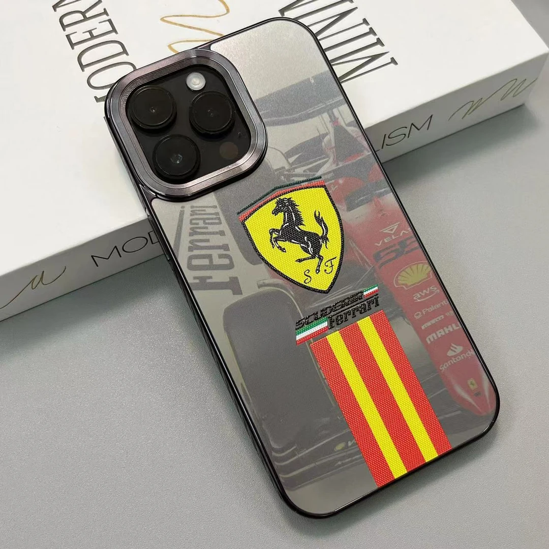 法拉利碳纤纹边框适用iPhone15promax手机壳14苹果13电镀12磨砂11