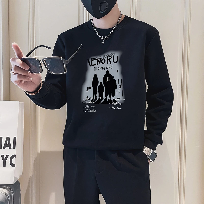 春秋男士卫衣时尚潮流印花圆领打底长袖百搭体恤韩版套头休闲外套