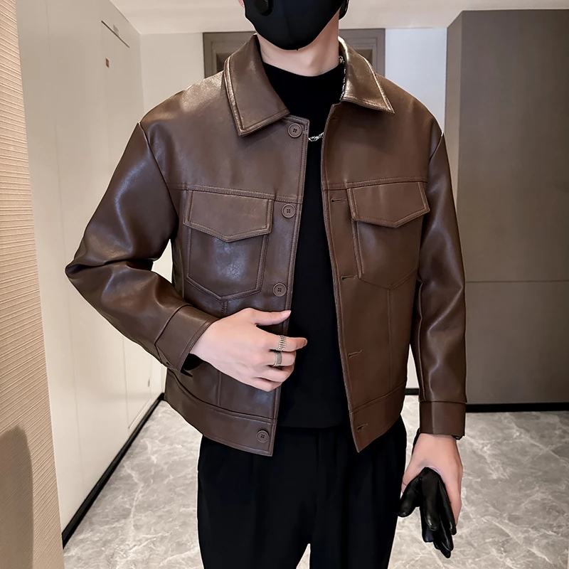 重磅工装皮衣外套男士机车服衣服春秋季复古潮牌百搭韩版新款