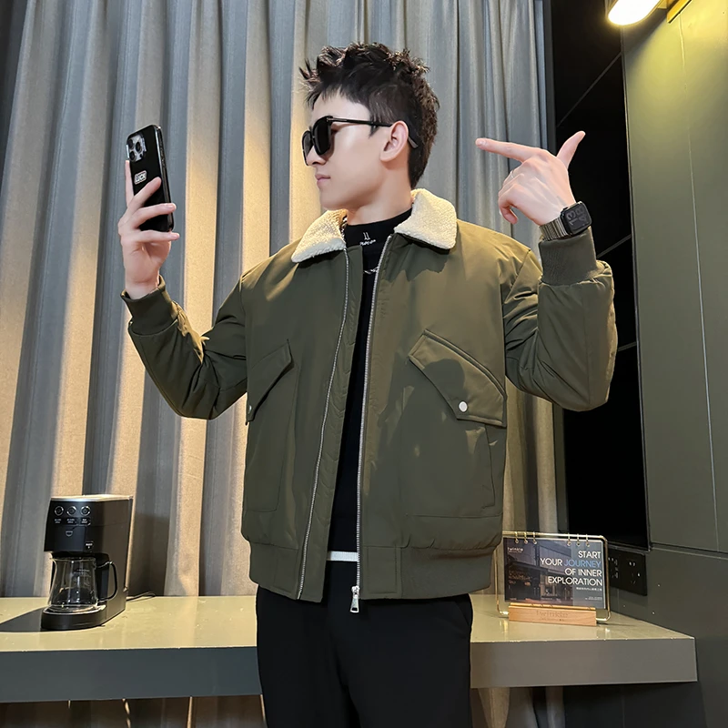 设计感高档带毛领棉衣男士2024新款工装加厚外套时尚潮流男装棉袄