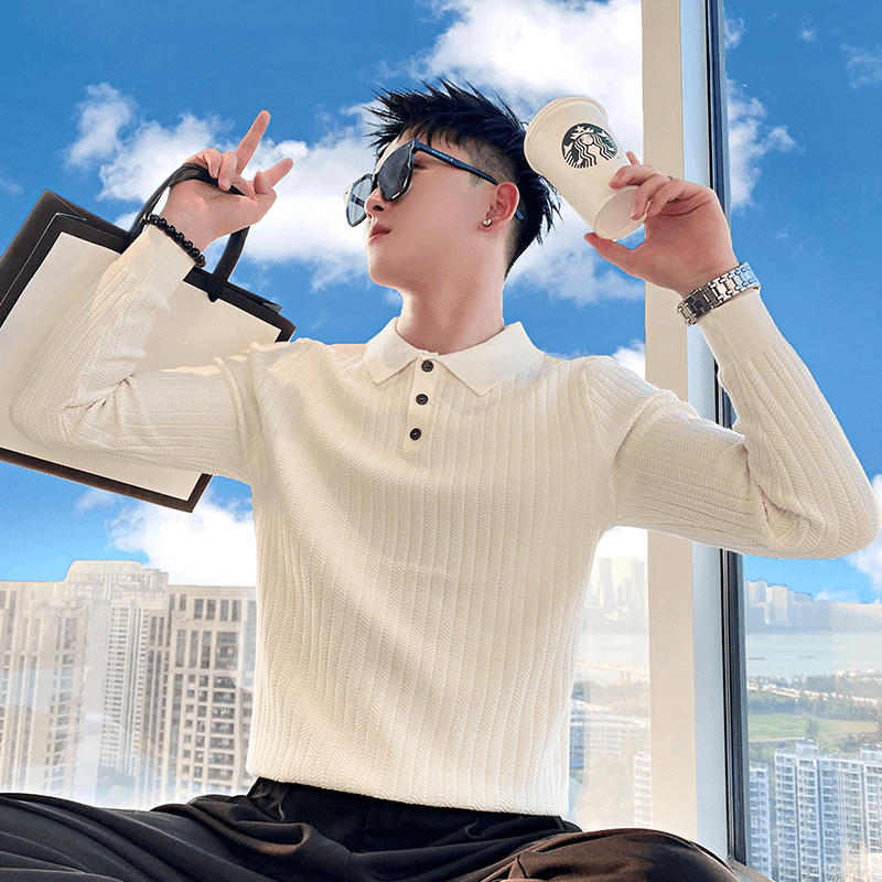 黑色毛衣男长袖翻领内搭针织衫线衣2023新款秋冬季POLO衫领打底衫