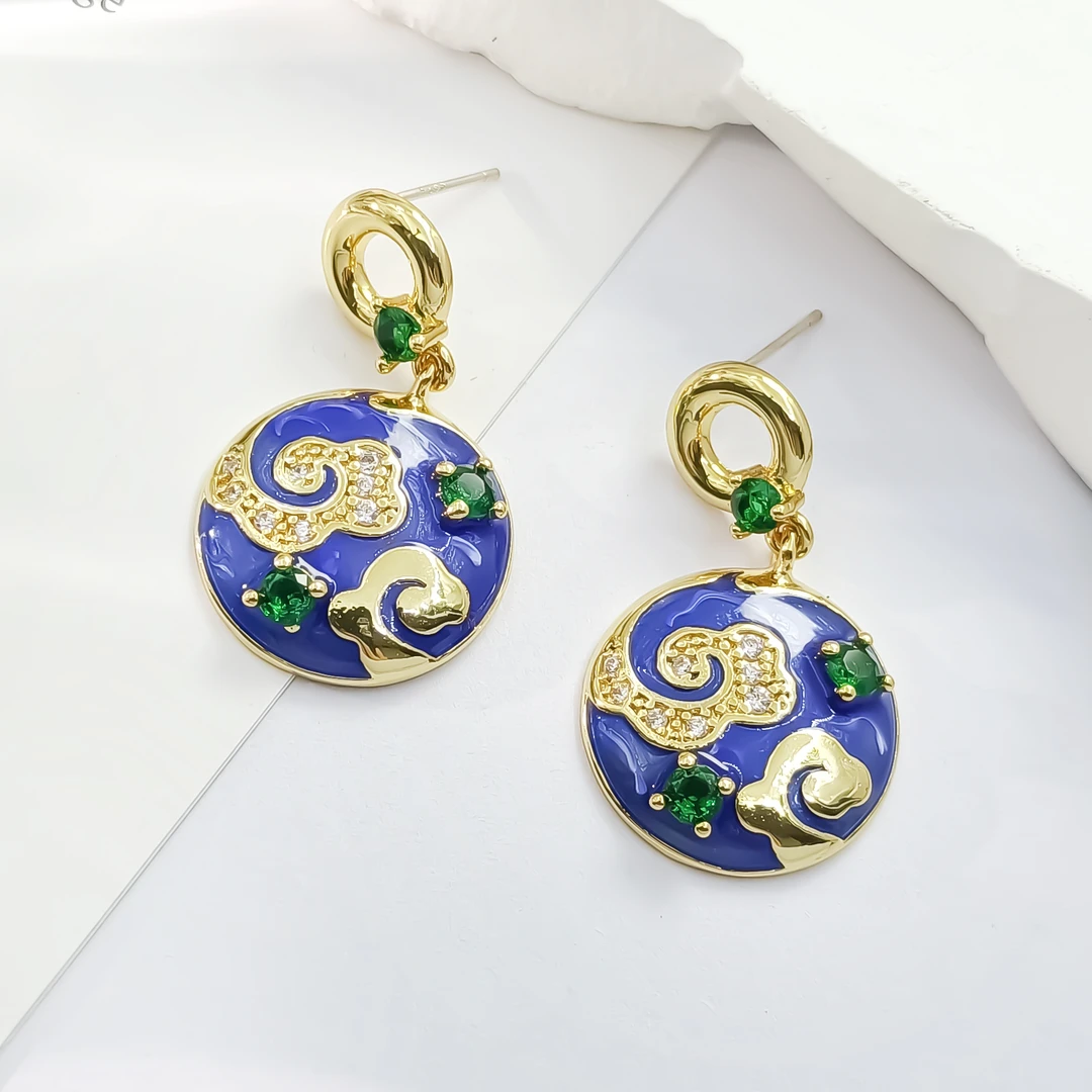 铜合金合成锆石耳饰 WSZ-001148【海蓝】耳环百搭简约欧美气质时尚