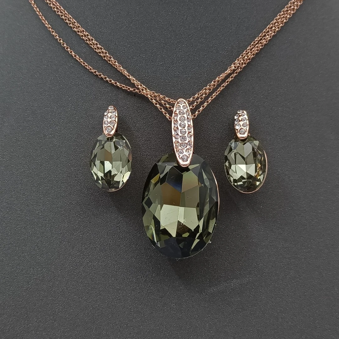 铜合金合成锆石耳饰 TT7SMX-33883 耳饰+项链 套装气质时尚简约