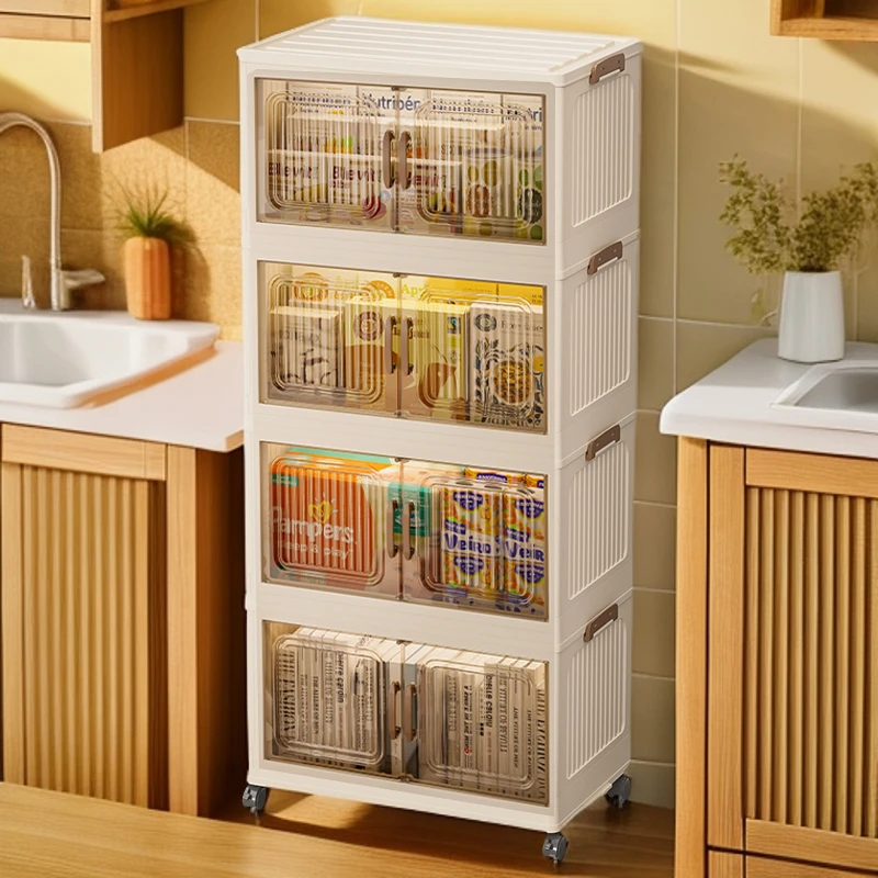 M【55面宽4层】免安装折叠收纳柜儿童衣柜整理柜双开门储物柜子