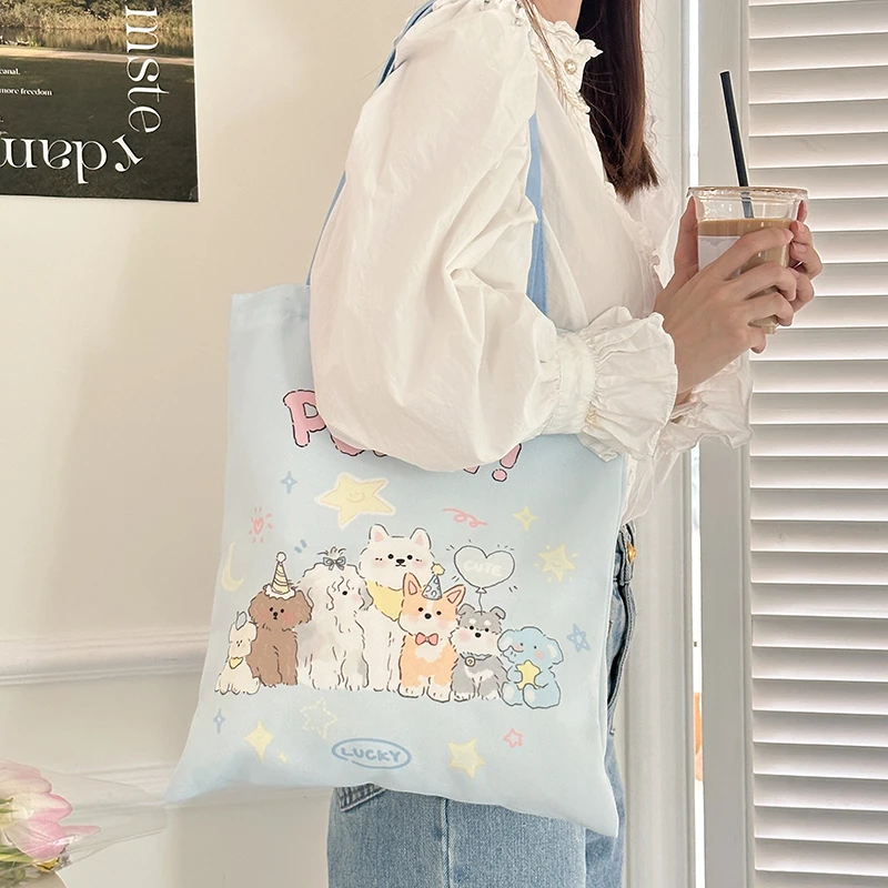 可爱卡通原创帆布袋单肩帆布包女学生环保袋百搭时尚大容量购物袋
