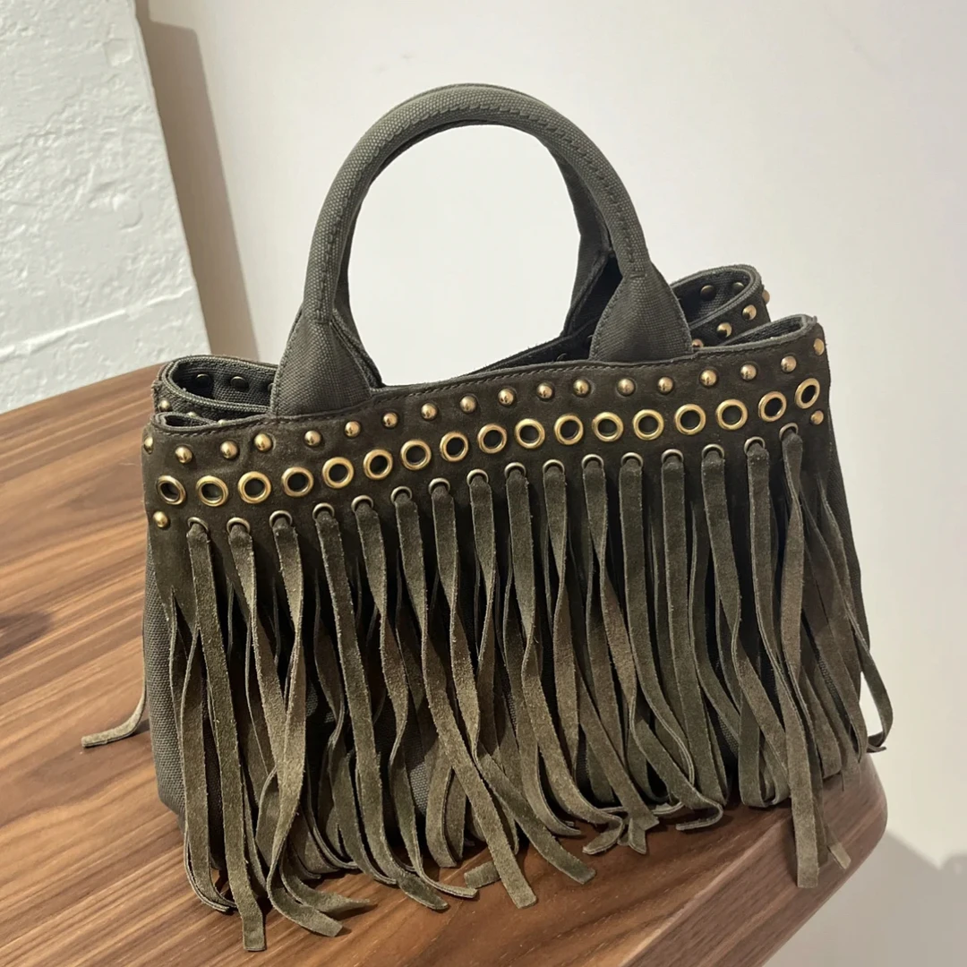 95新 Prada/普拉达 Prada流苏麂皮托特包