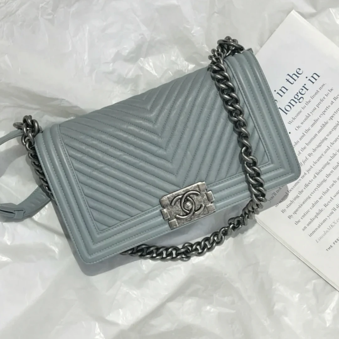 95新 Chanel/香奈儿 Chanel雾霾蓝中号leboy单肩包