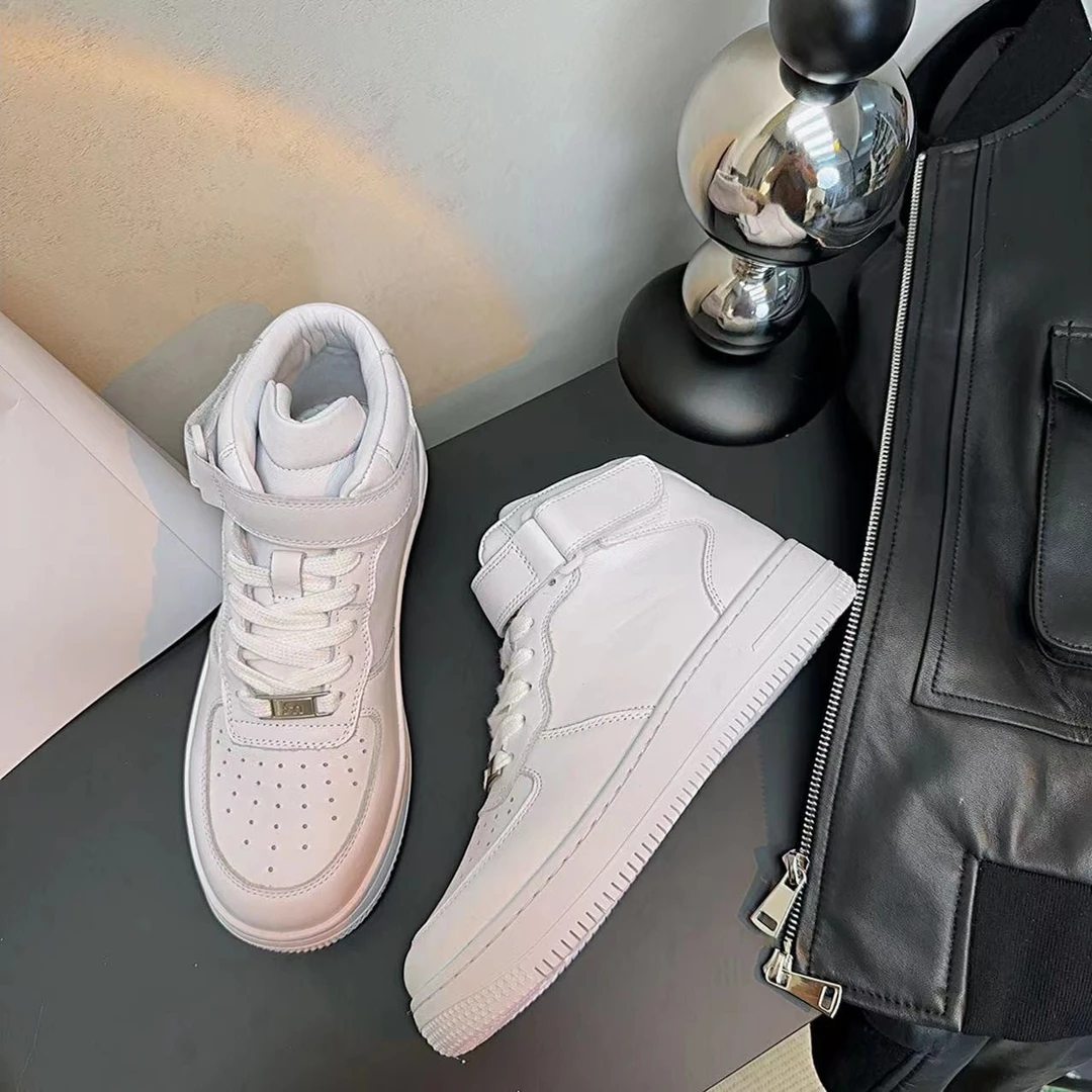 头层牛皮高帮小白鞋女情侣款百搭休闲板鞋潮鞋平底学生22190