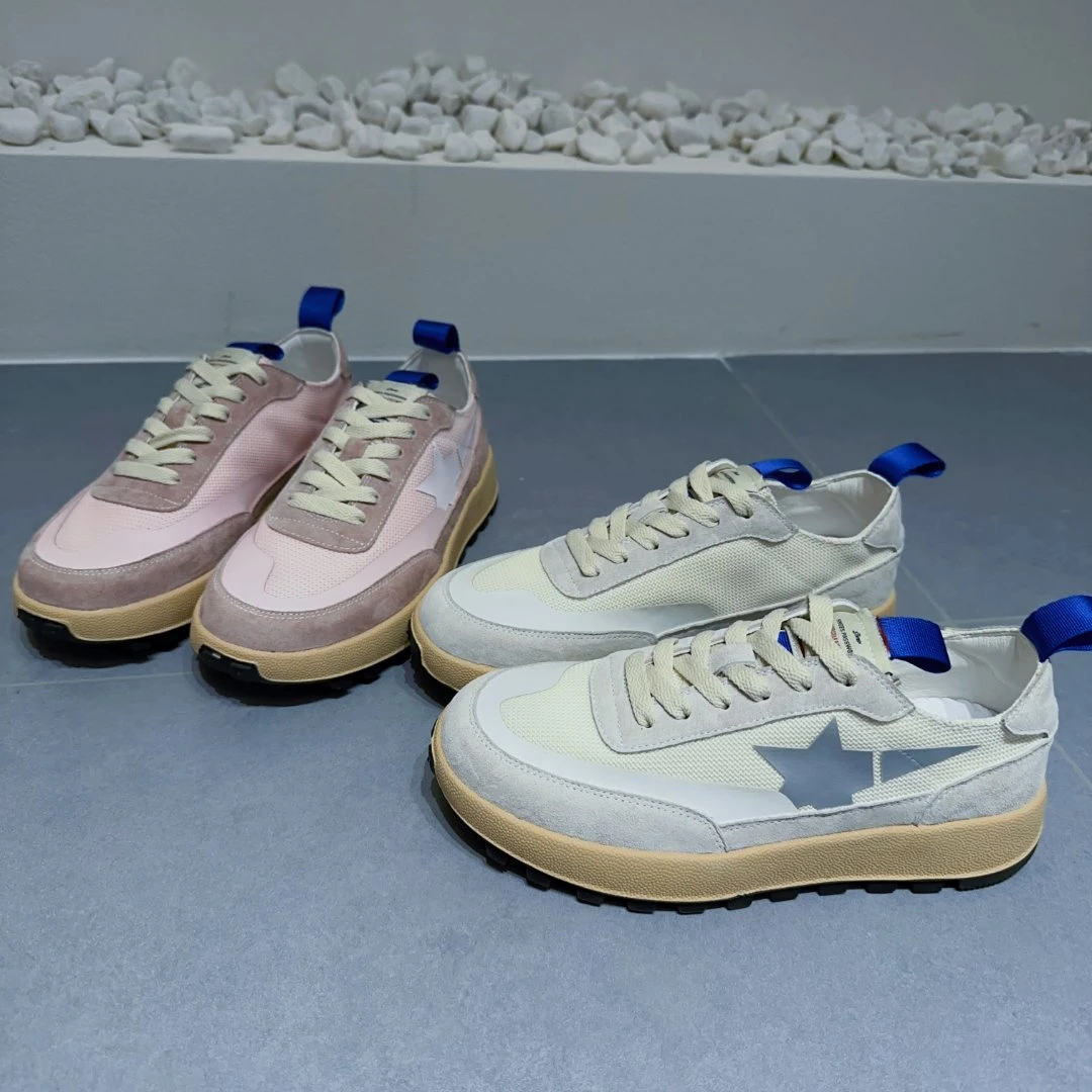 素陌夏季新款透气网面休闲鞋女真皮百搭复古厚底阿甘鞋低帮德训鞋