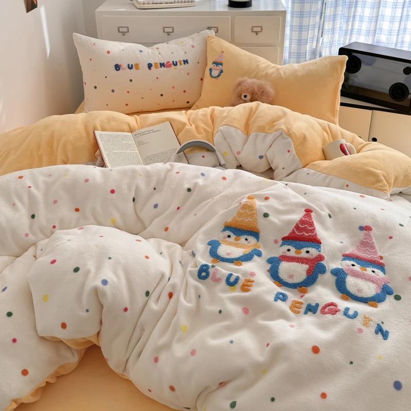 加厚牛奶绒四件套毛巾绣冬季保暖成人卡通套件小清新床上用品