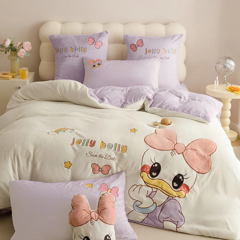 加厚牛奶绒四件套毛巾绣冬季保暖成人卡通套件小清新床上用品