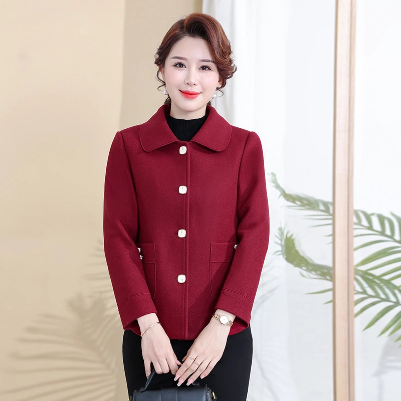 60岁小个子妈妈秋装毛呢外套宽松洋气中老年女装春秋气质休闲上衣