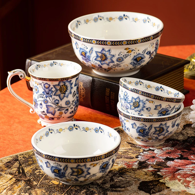 法式青花陶瓷米饭碗家用特别好看的饭碗单个碗碟套装餐具面碗汤碗