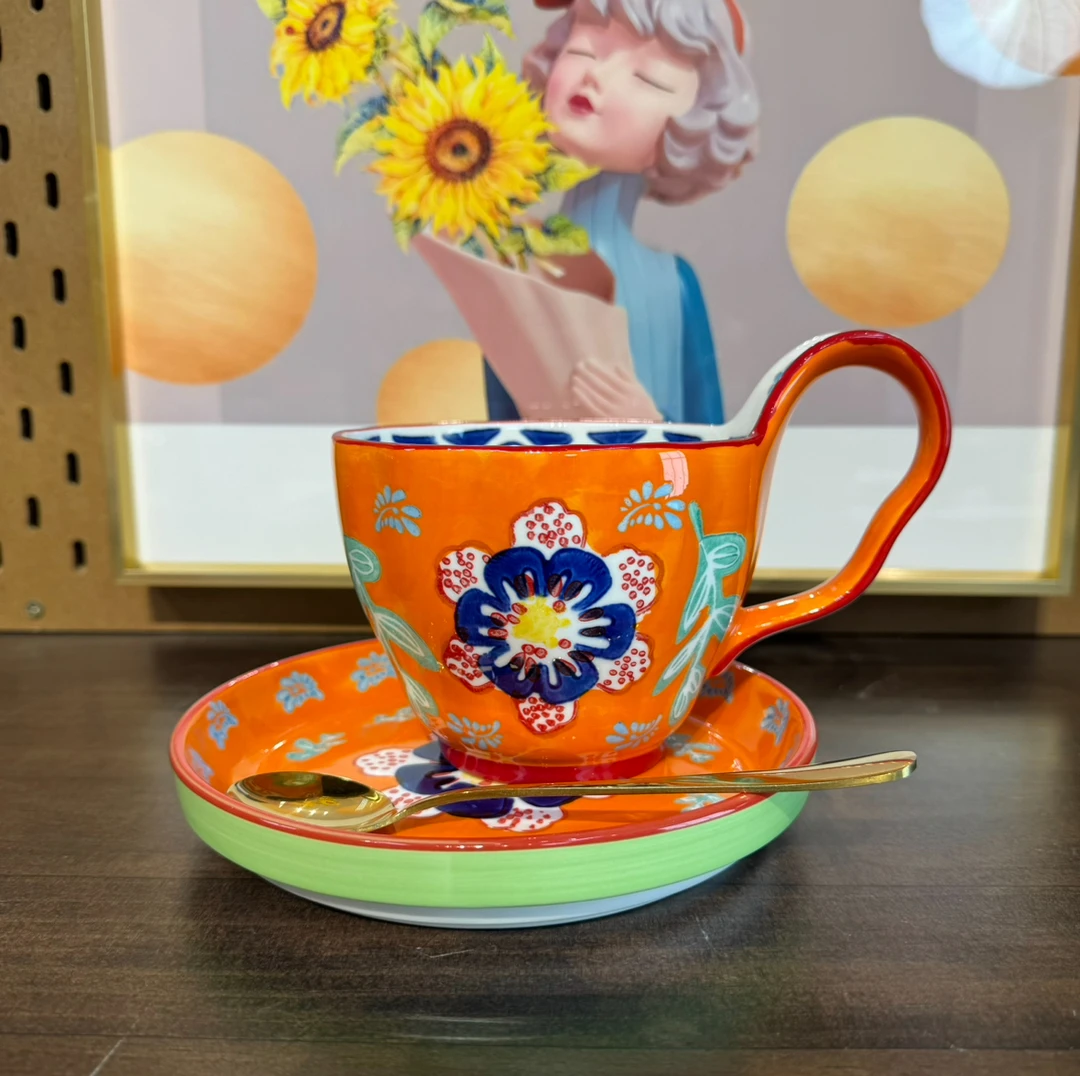 橙意曲把杯陶瓷水杯家用早餐杯马克杯茶杯杯子伴手礼情侣对杯个性