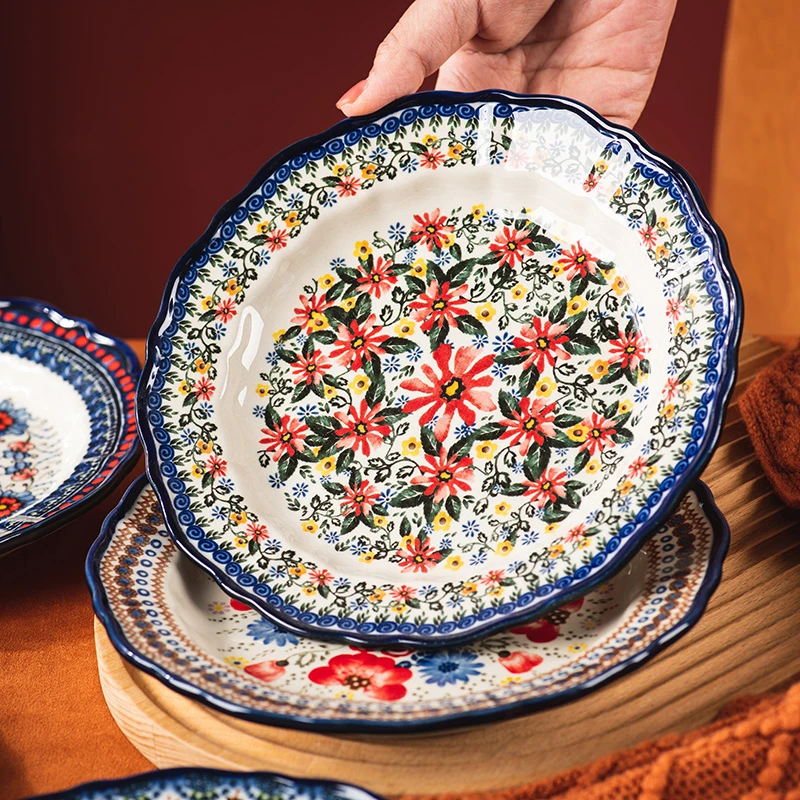 波兰8英寸盘子菜盘家用陶瓷碟子早餐盘网红2023新款餐具套装